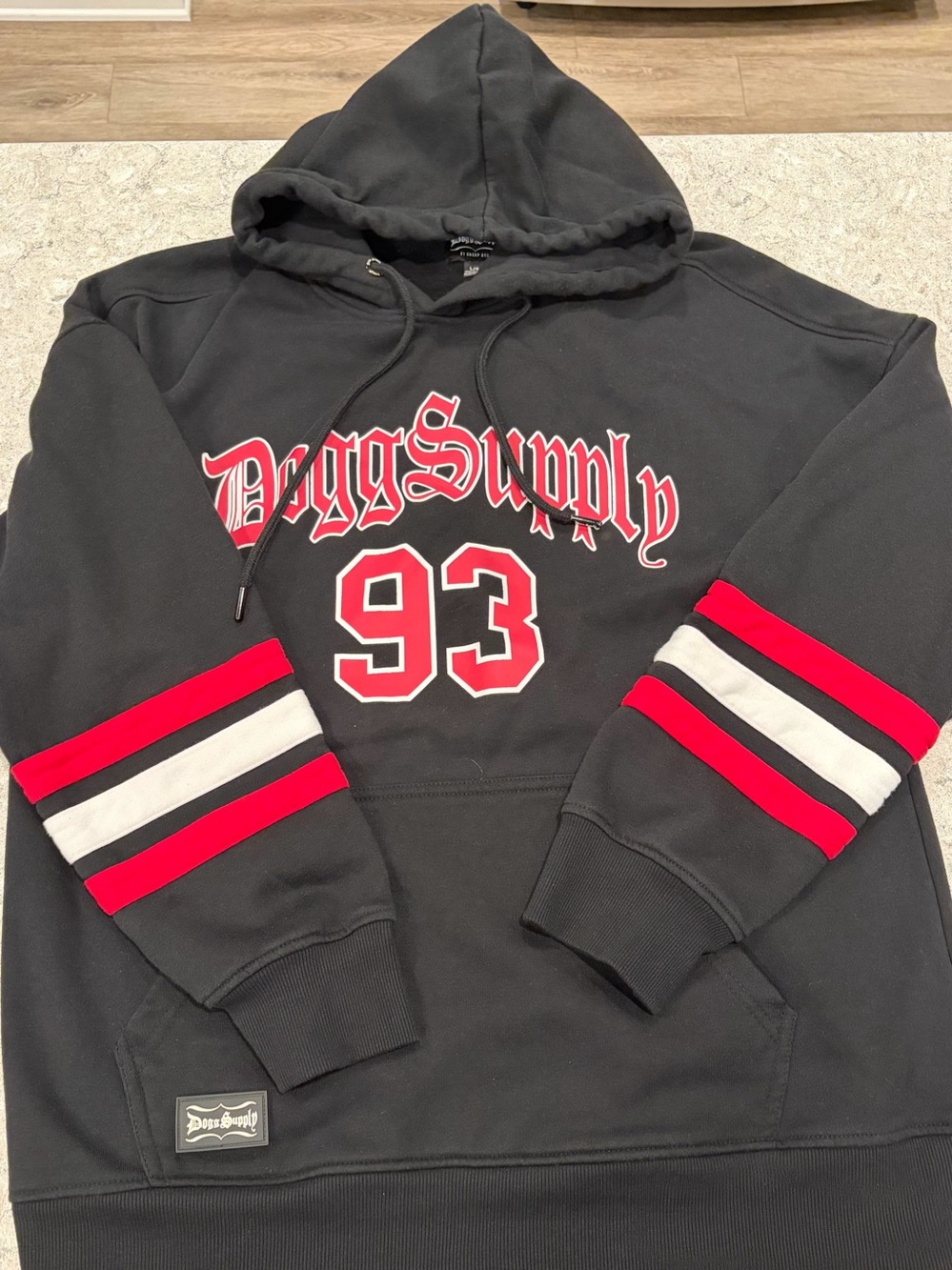 Dogg Supply Snoop Dogg Black Hooded Sweatshirt with Red & White Accents-Large